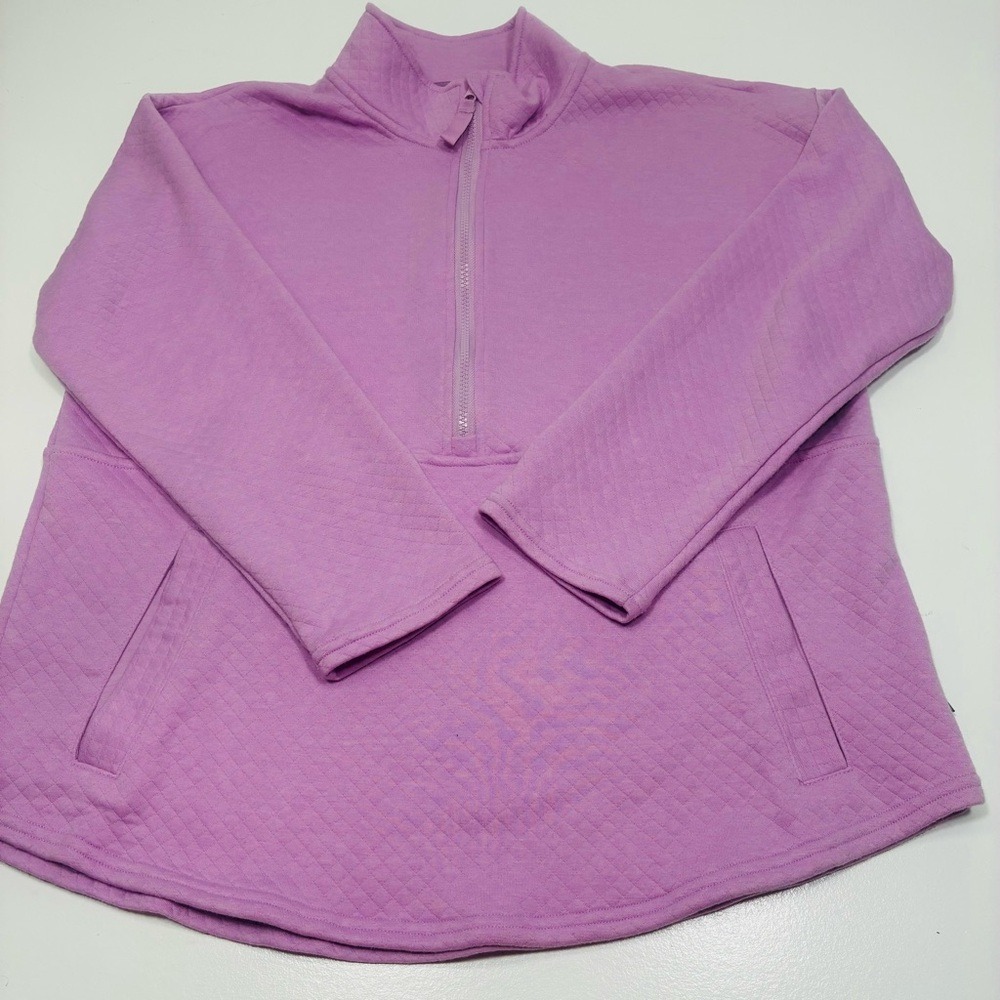 Eddie Bauer‎ Women Fleece Pullover Size XL Lavender 1/4 zip kangaroo pockets